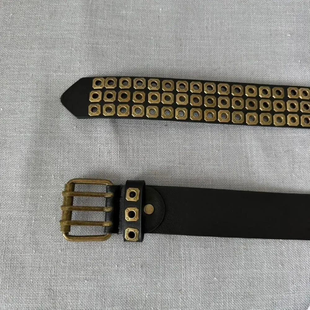 Studded metal belt with gold